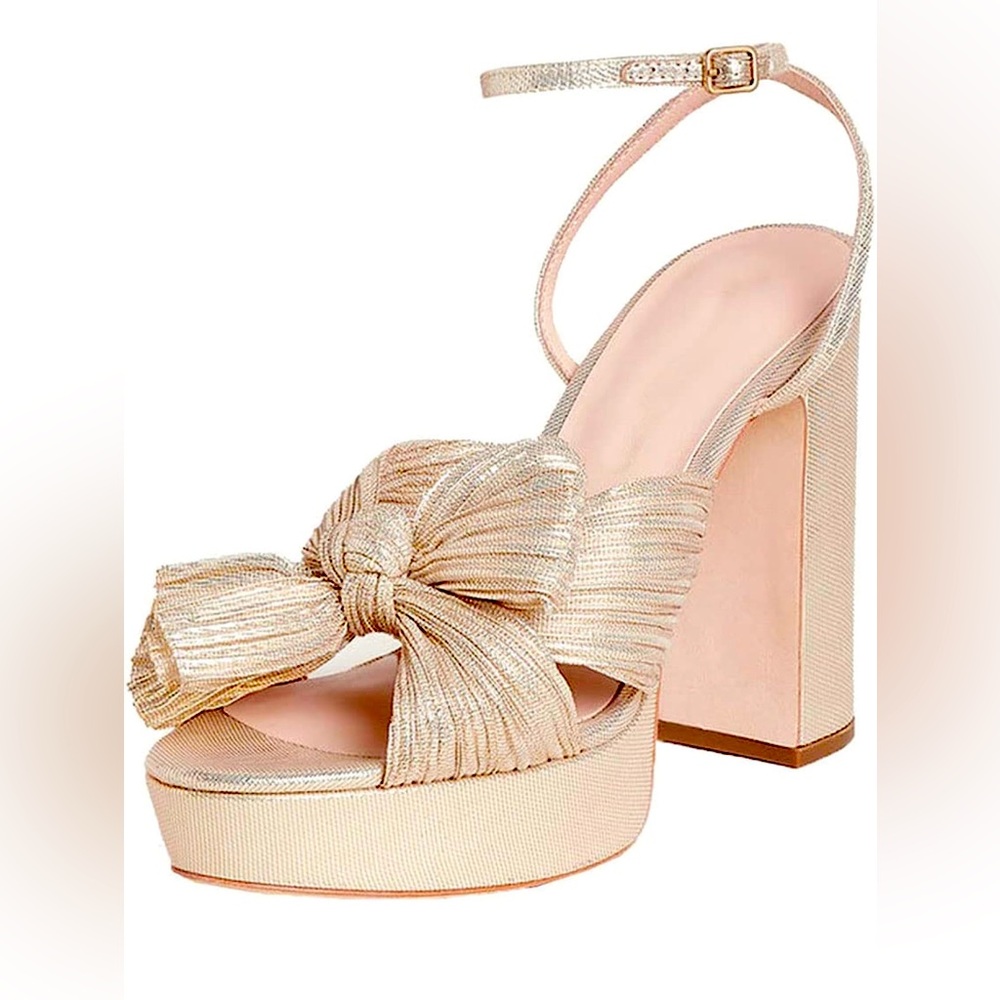 Gold platform heels with pleated bow knot